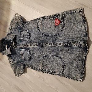 Girl's stone washed denim snap button dress - size 5-6yo